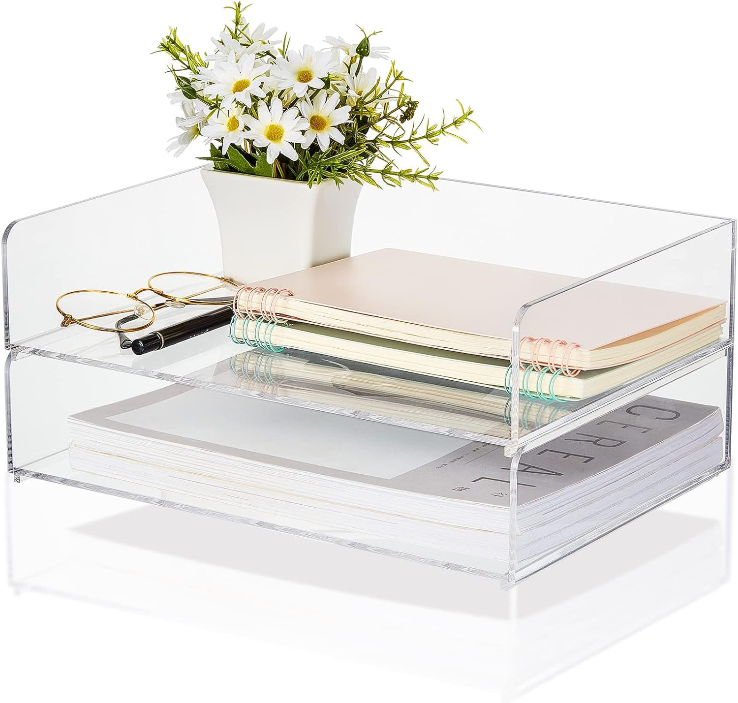 Acrylic Desk Organizers and Accessories Tier Paper File Organizer Tray Stackable Document Clear Desk Accessories for Office Workspace Organization (315 X 222 X 137 Mm/ 12.4 X 8.74 X 5.39 Inch)