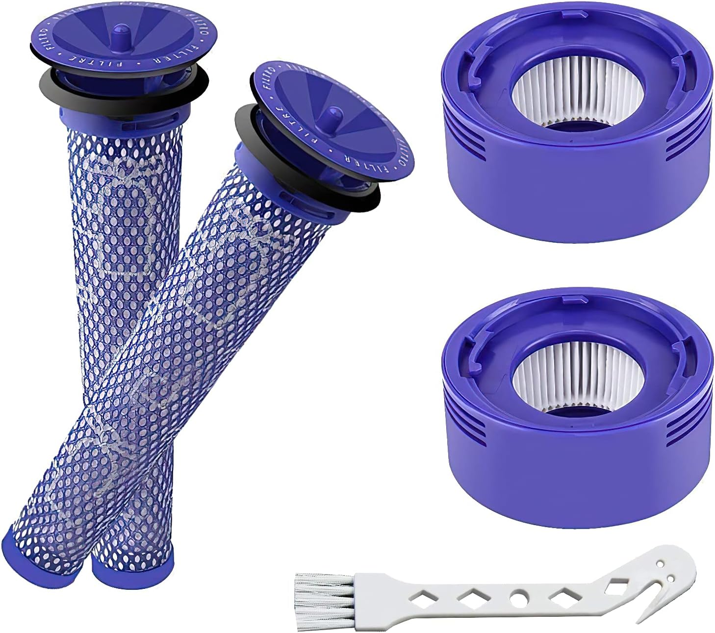 4 Pack Vacuum Filter Replacement Kit with Clean Brush for Dyson V8 Absolute, V8 Animal, V7 Absolute, Motorhead, Animal - 2 HEPA Post Filter, 2 Pre Filter, Replaces Part # 965661-01 & 967478-01