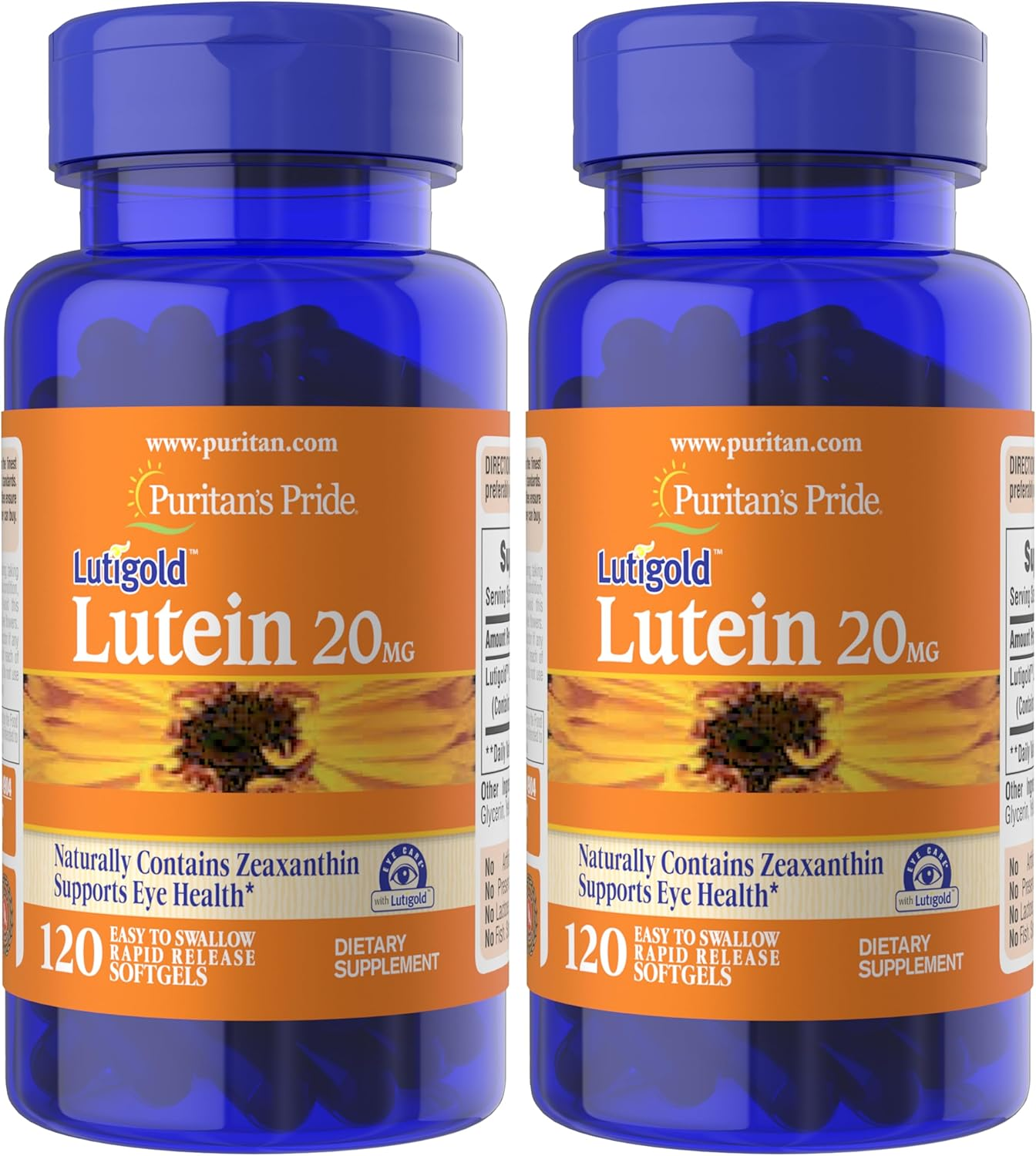 Puritan'S Pride Premium Lutigold Lutein Carotenoid 20Mg with Zeaxanthin for Men and Women, Dietary Supplement for Eye Health Support, 8 Month Supply, 120 Easy-To-Swallow Softgels, 2 Pack