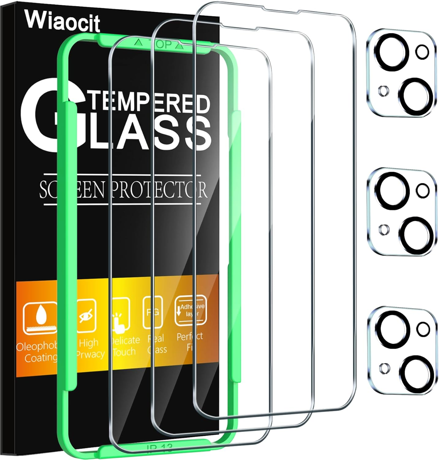 3 Pack Tempered Glass Screen Protector for Iphone 13 with 3 Pack Camera Lens Protector, 9H Hardness, Bubble Free, Case Friendly