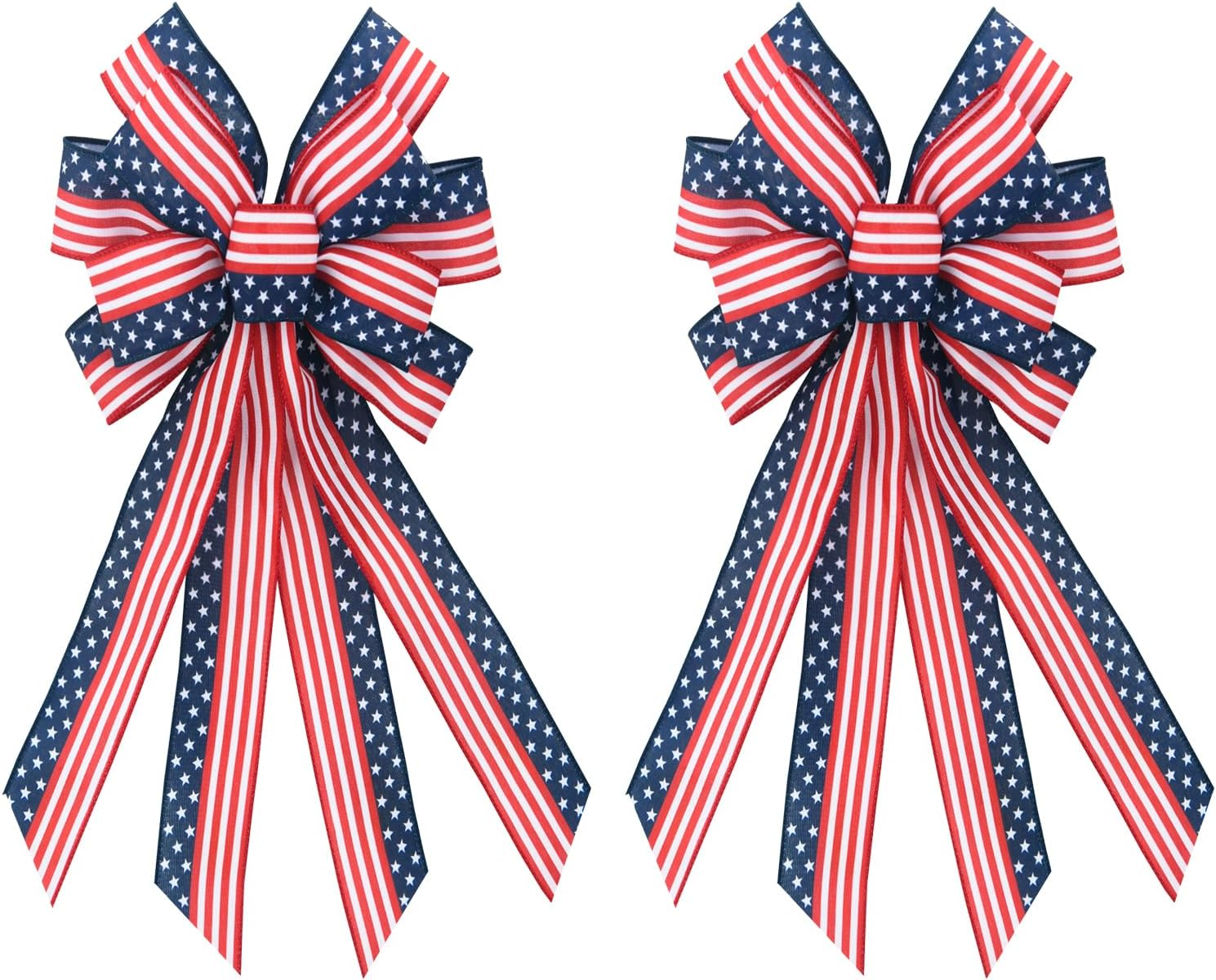 2 PCS Large Patriotic Wreath Bows, Patriotic Star and Stripe America Flag Bow for Memorial Day American Flag Wreath Bow for Front Door Indoor Outdoor Labor Day Holiday Party Home Decoration 20 * 12