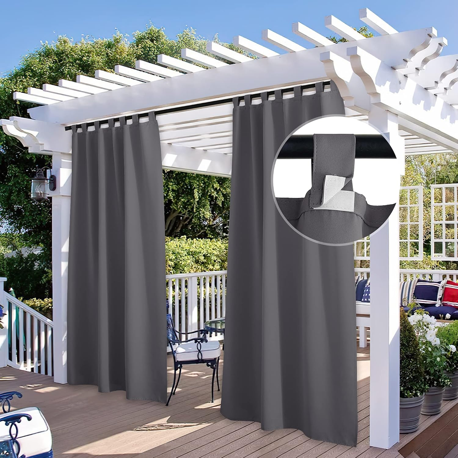 Dos Cortinas Exterior Patio Impermeables Blackout Viento Aislante Termico Gris