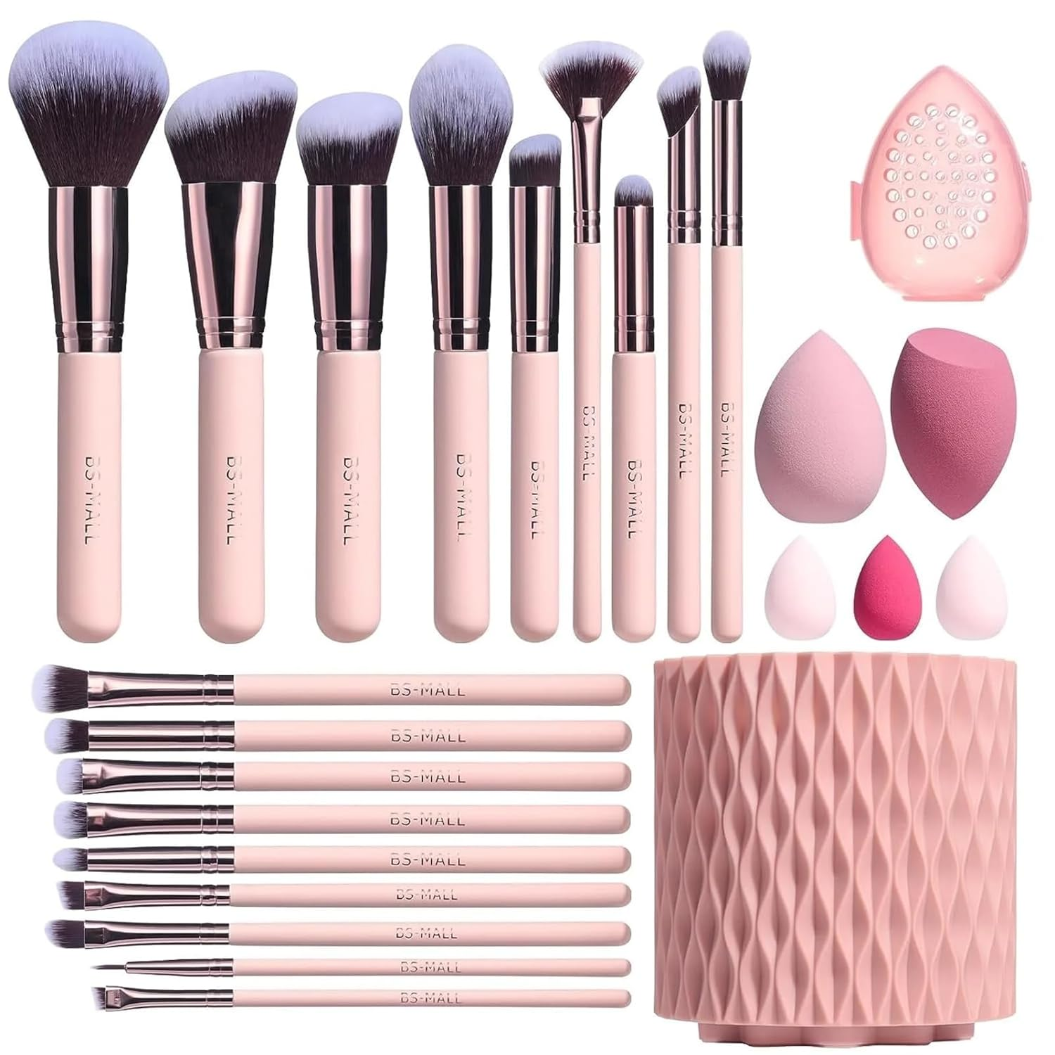 18Pcs Makeup Brush Set – w/ 5 Sponges & Case, Pink