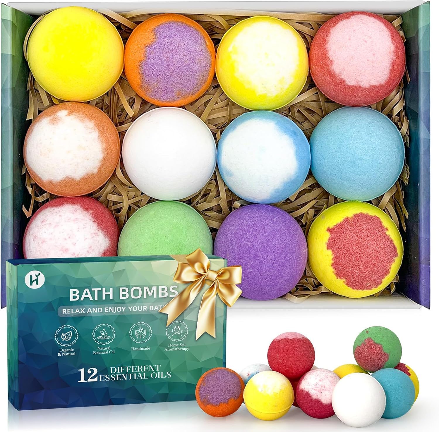 Bath Bombs Fathers Day Birthday Gift for Women Mom Her Daughter Wife Set - 12Pack Handmade Natural & Organic, Spa Relaxing Birthday Gifts for Men, Aromatherapy Bubble Bath, Amazing Present for Kids