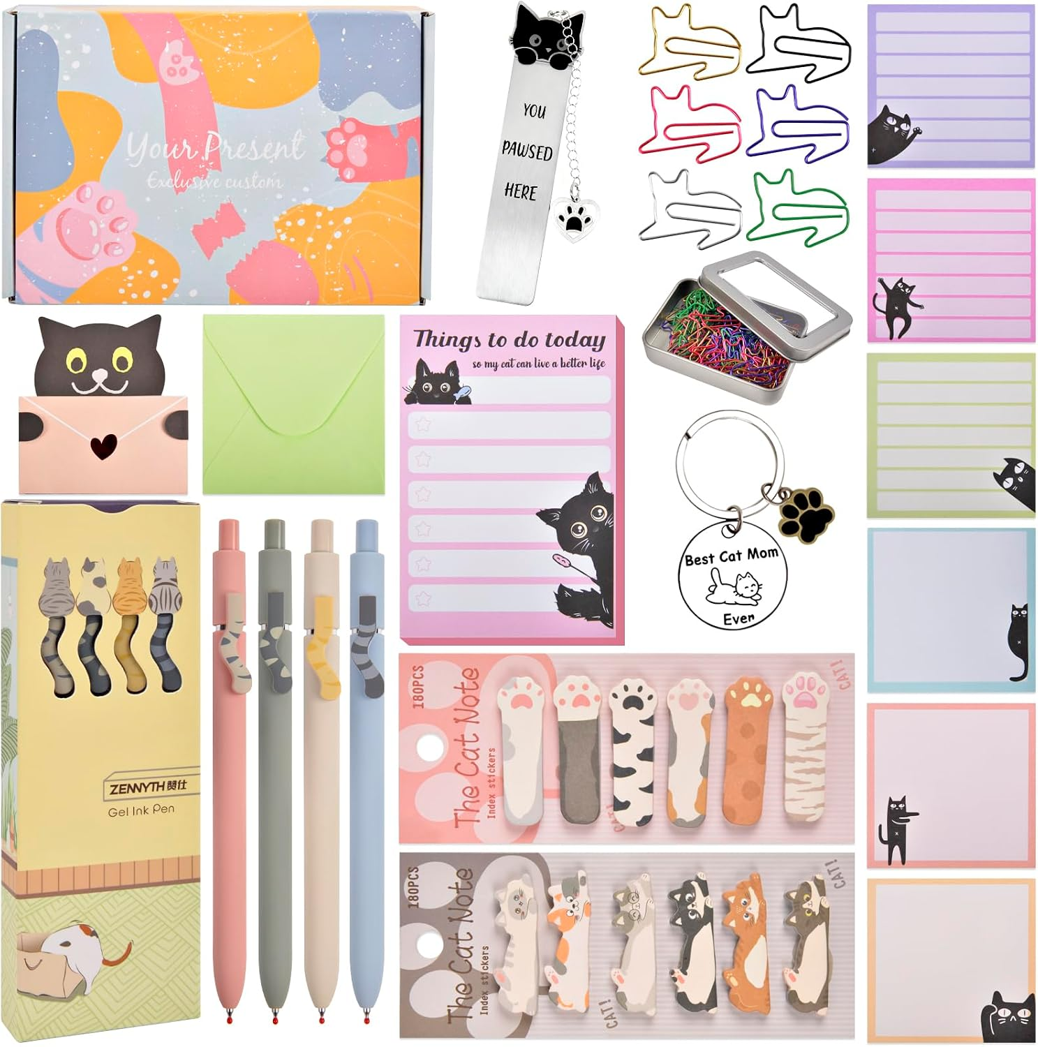 Cute Cat Stationary Office Supplies - 76 Pcs Women Sticky Notes Gifts Set