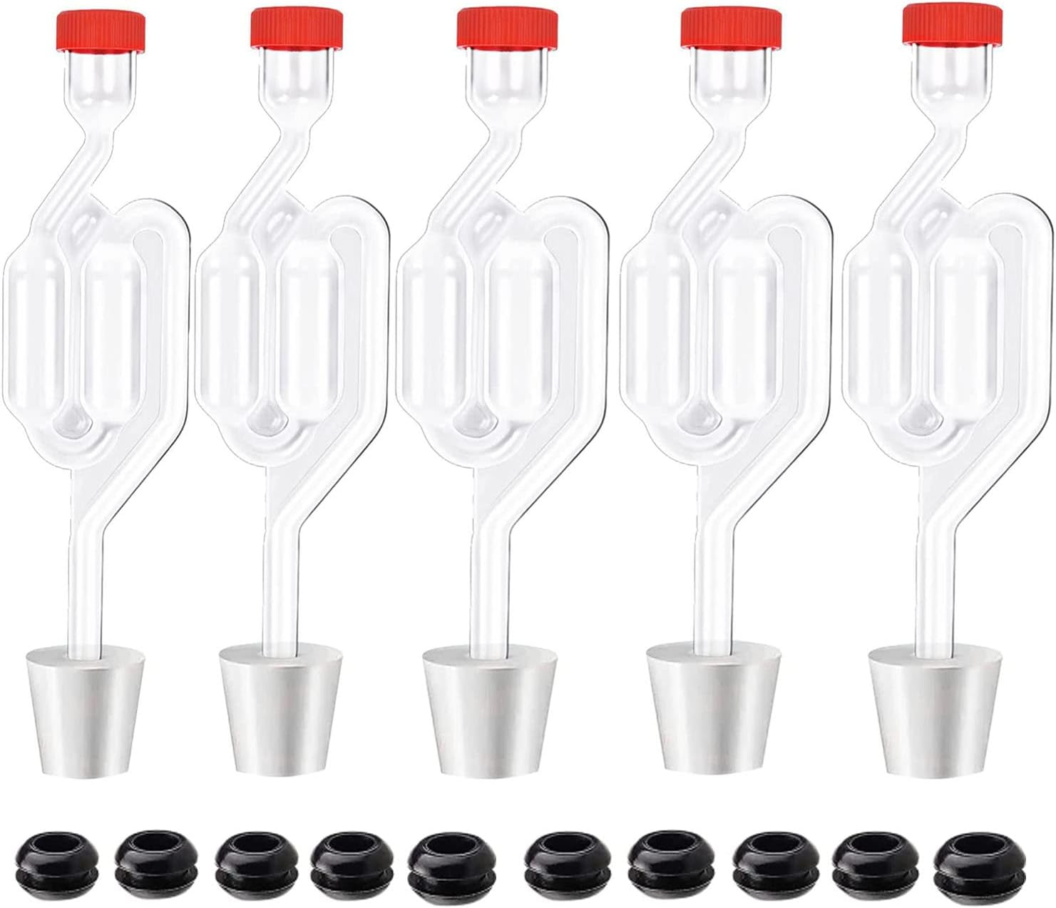 5ct. S - Shape Airlock with # 6 Stopper 5pcs & Grommets 10pcsBubble Fermentatio