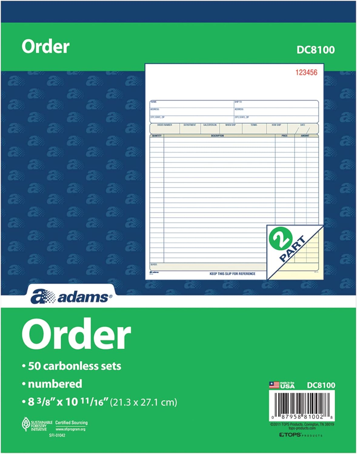 Order Book, 2-Part, Carbonless, White/Canary, 50 Sets per Book (DC8100) , 1 Pack
