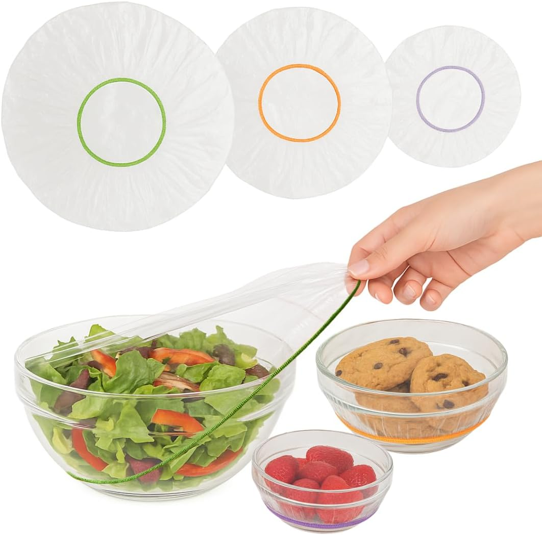 Plastic Bowl Covers, Elastic Reusable Food Covers for Bread Proofing, Storage & Outdoor Use – 50 Pack, Stretch Fit, 3 Sizes