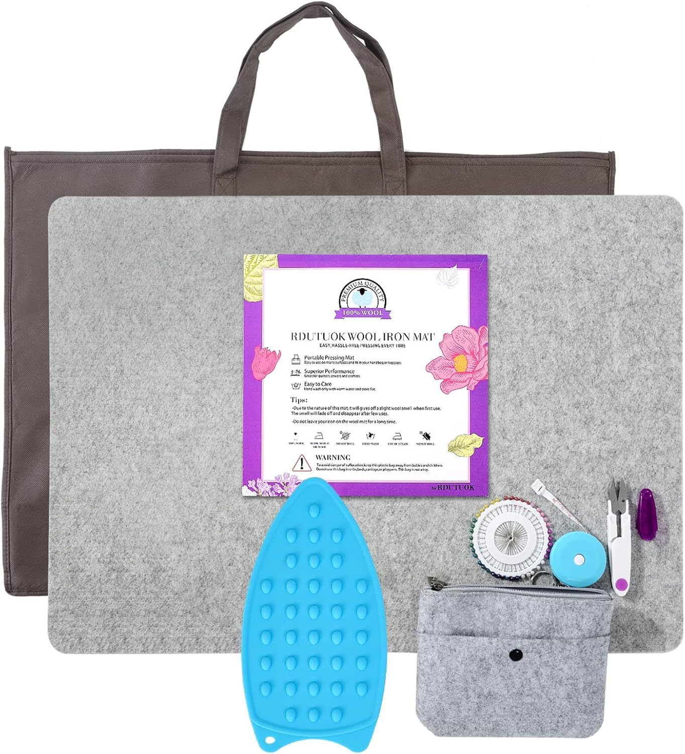 24X17 Inches Wool Pressing Mat for Quilting Ironing Pad Easy Press Wooly Felted Iron Board for Retains Heat, Great for Quilting & Sewing Projects