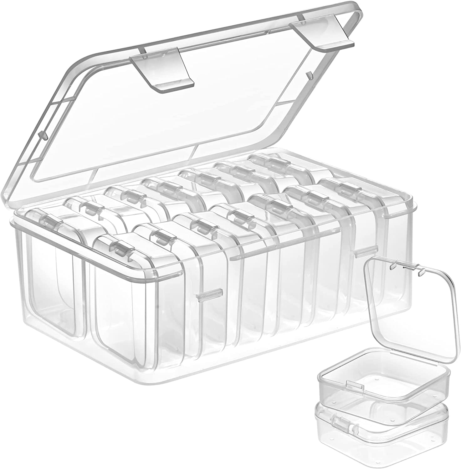 Small Bead Organizers, 15 Pieces Plastic Storage Cases Mini Clear Bead Storage Containers Transparent Boxes with Hinged Lid and Rectangle Clear Craft Supply Case