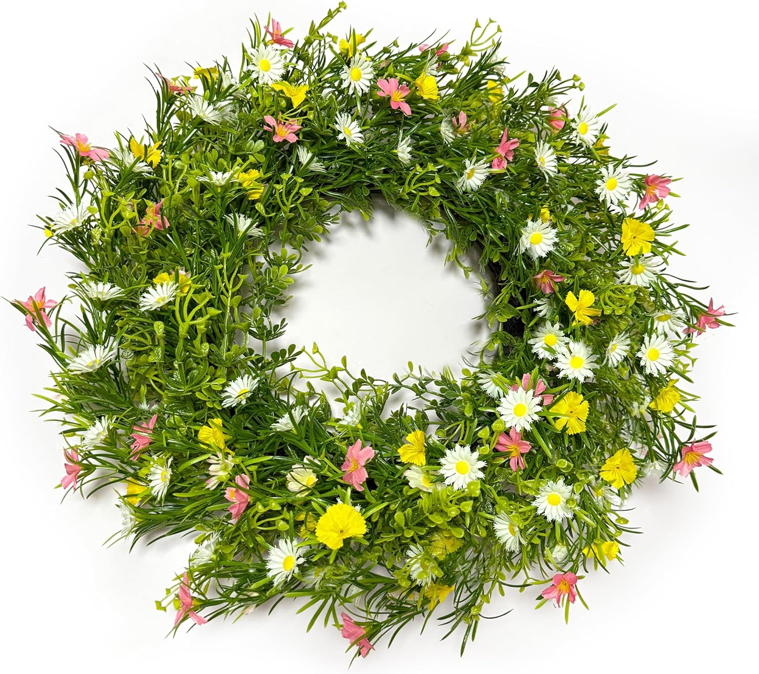 Spring Wreath for Front Door 22 Inch, Artificial Floral Wreath with Pink Cosmos