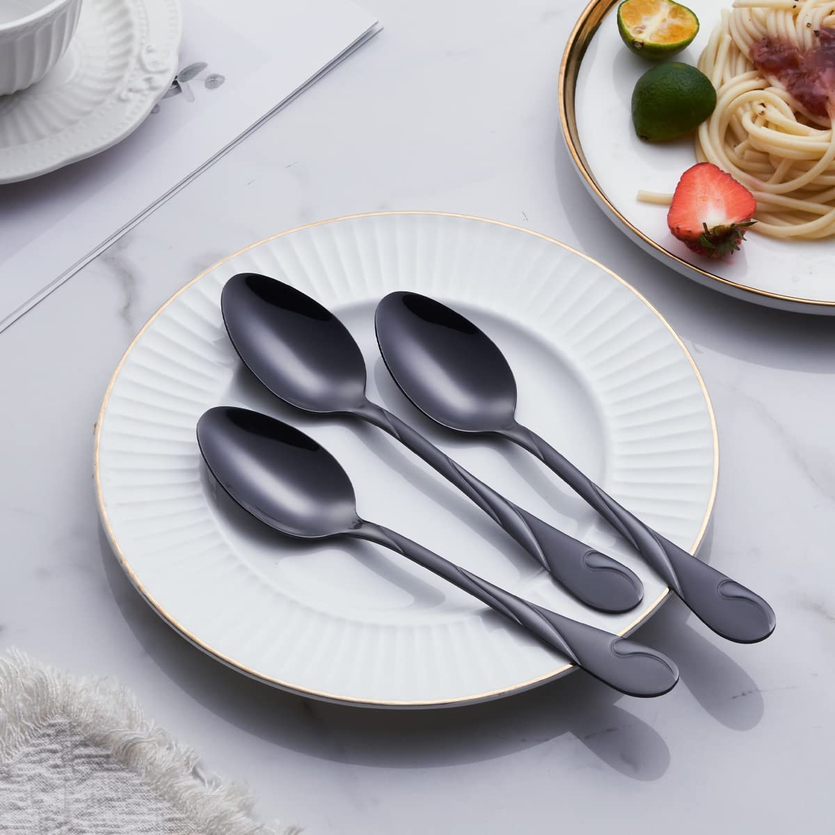 Seeshine 19.3 cm Stainless Steel Black Dinner Spoon, Metal Soup Spoons Table ... - Picture 7 of 17