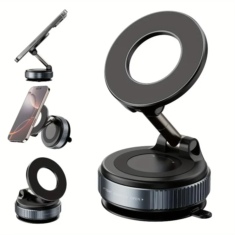 Magnetic Car Phone Holder 360° Rotation Folding with Vacuum Suction Cup for Iphone 12-16 Series Car/Gym/Driving Phone Holder