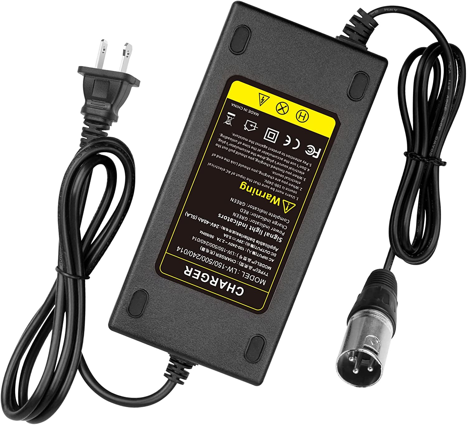 24V 5A 3-Pin Male XLR Connector Battery Charger for Lakematic, Pride Mobility, Jazzy Power Chair, Drive Medical, Golden Technologies, Shoprider, Rascal 200T/500T/301 PC 24BC5000TF-1