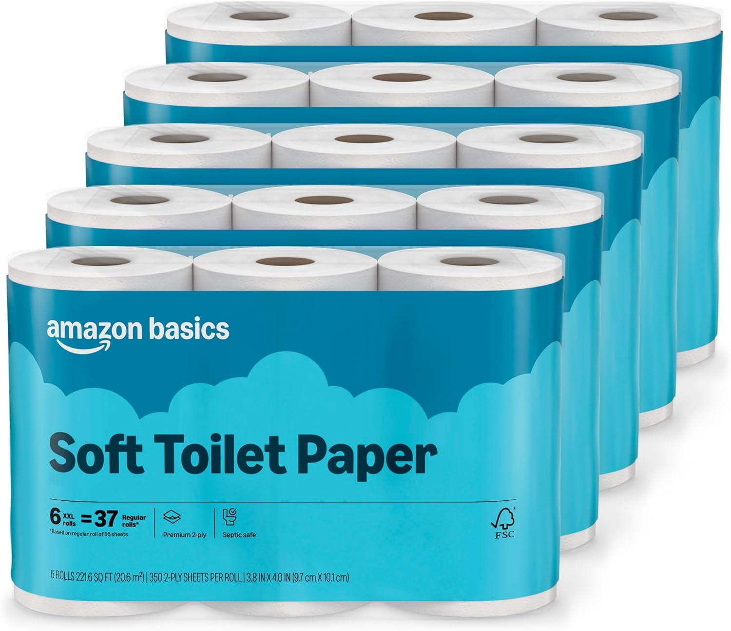 Soft Toilet Paper, 30 Rolls, Equivalent to 185 Regular Rolls, Packaging May Vary
