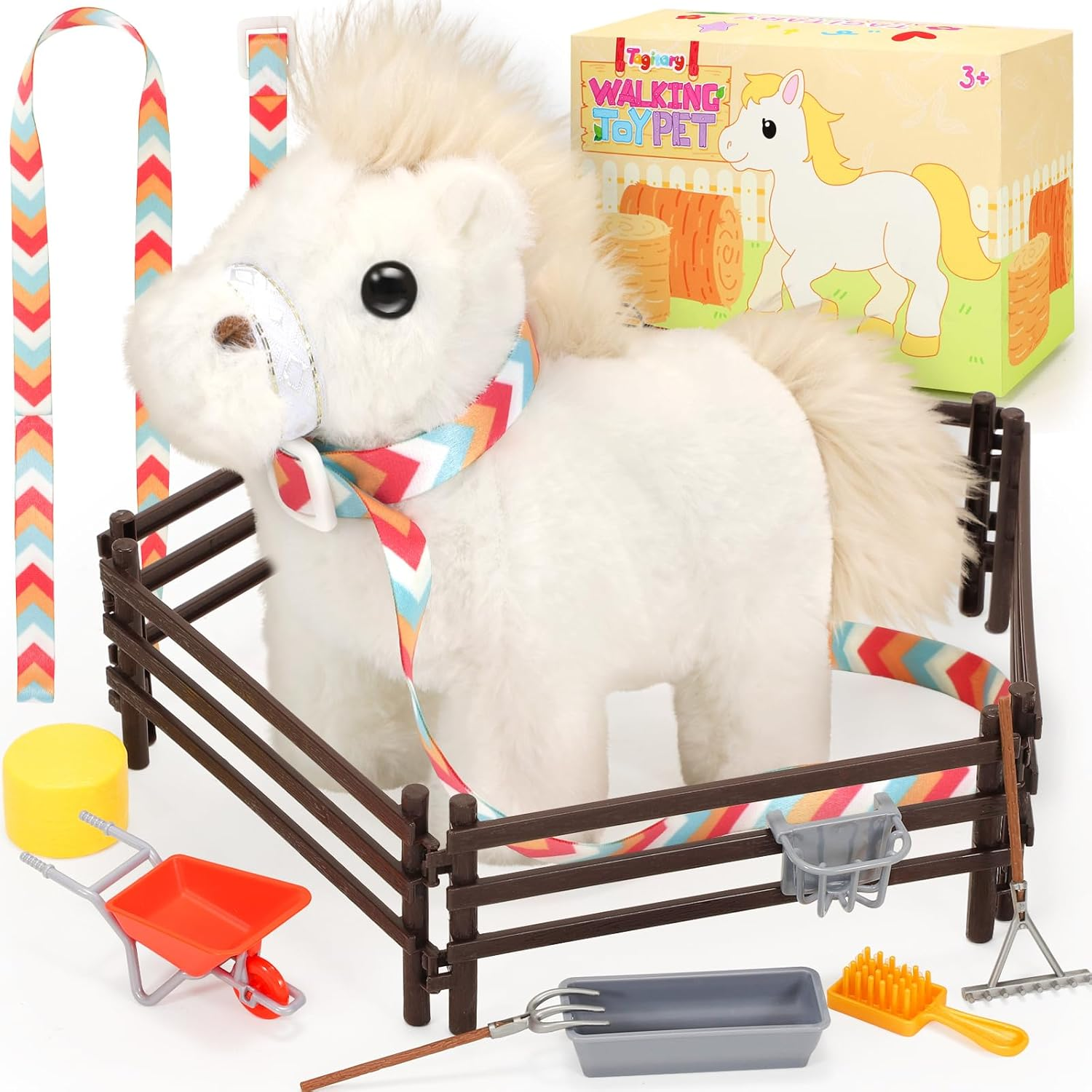 Plush Toys Horse for Kids, Interactive Plush Toys with Leash,Can Make Sounds,Walk,And Wag Tail,Stuffed Horse Realistic Pet for Boys Girls