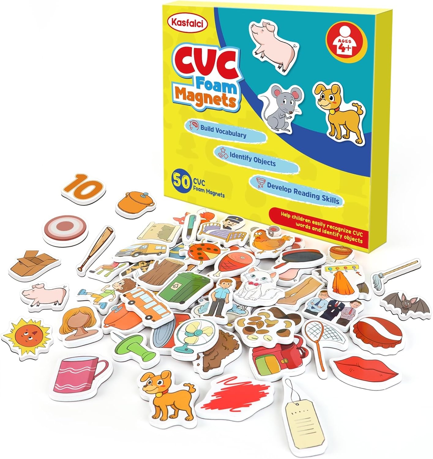 CVC Word Games,50 Magnetic Foam Objects,Fridge Magnets for Kids,Speech Therapy T