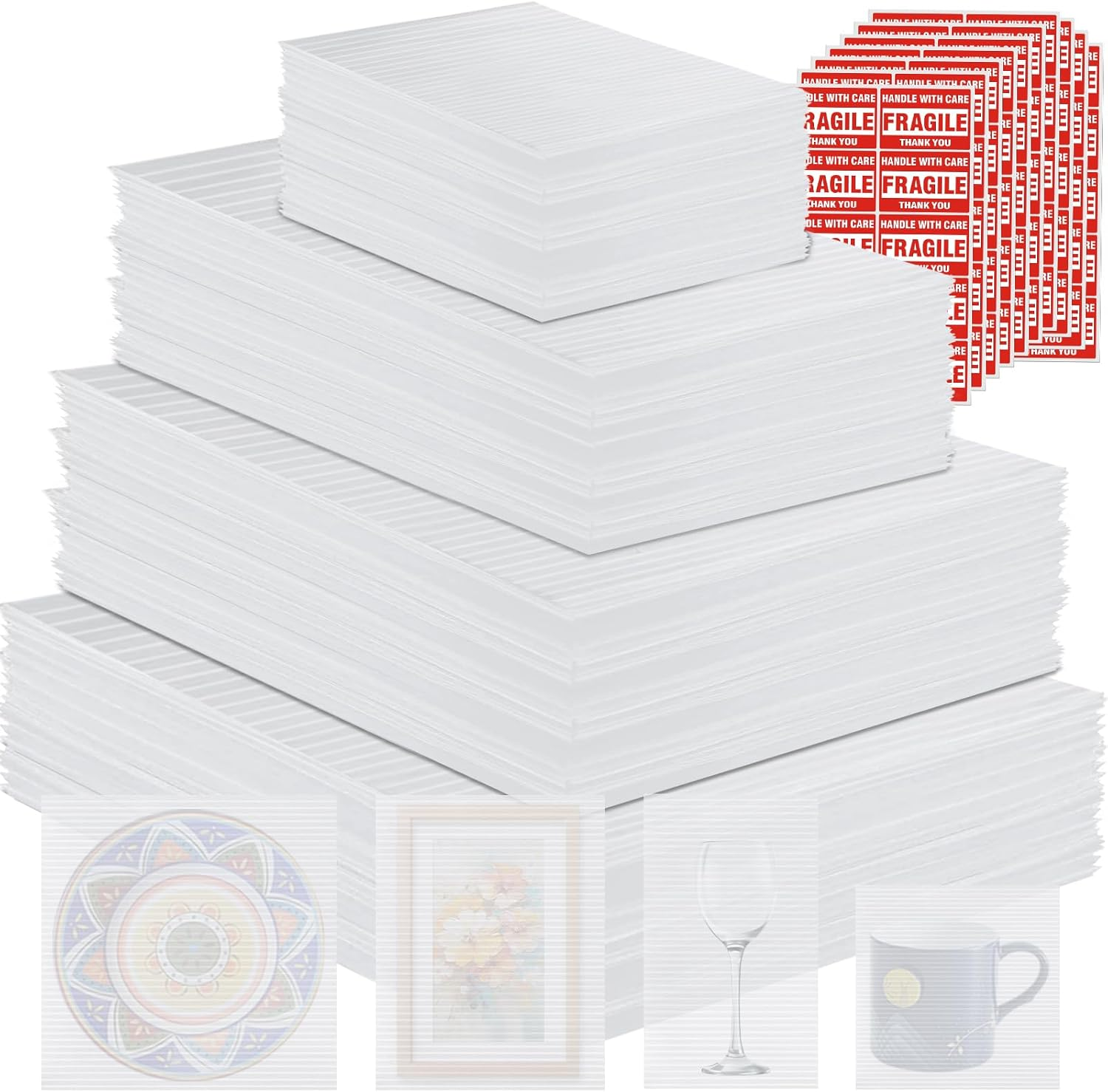 400PCS Dish Packing Supplies for Moving,300 Cushioning Foam Pouches,4 Sizes (12X12