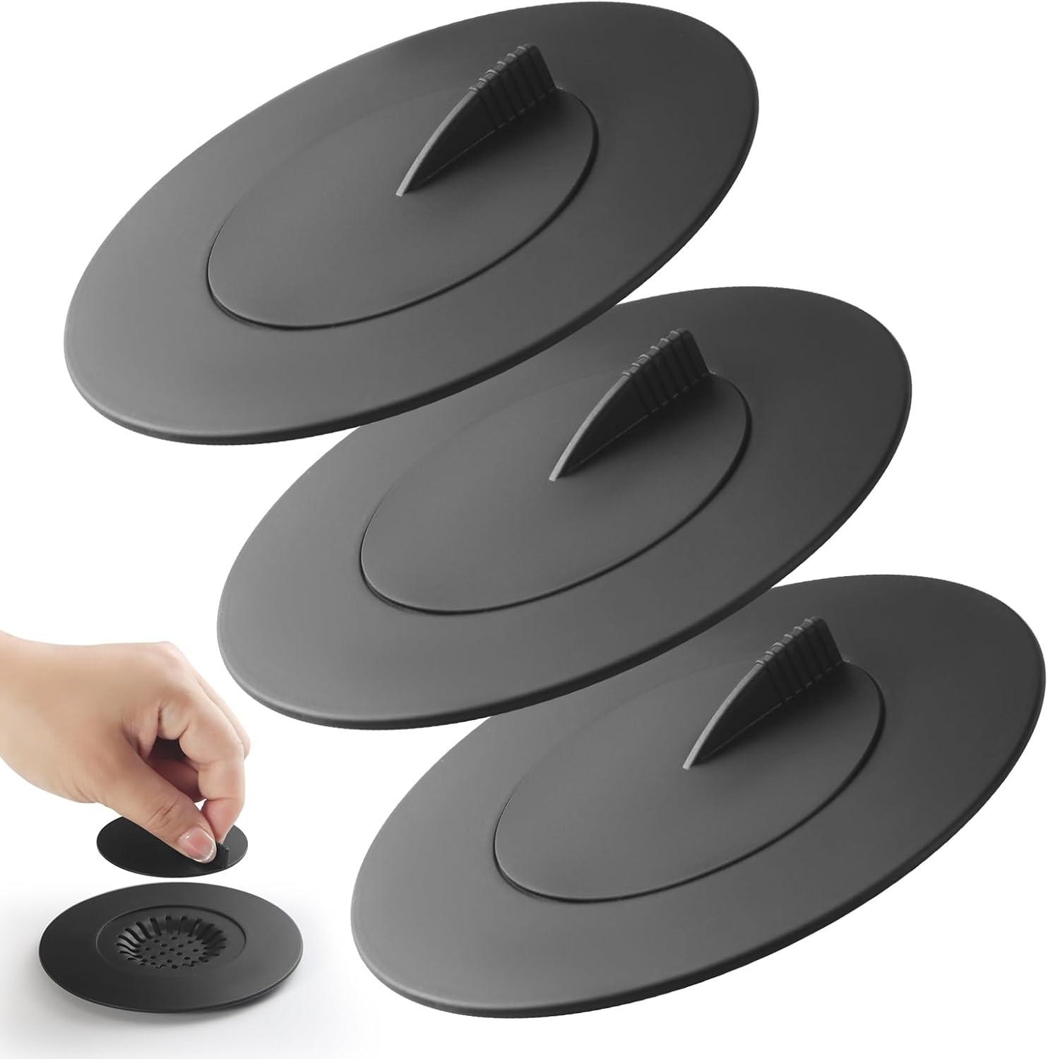 Bathtub Stopper Shower Drain Hair Catcher with Plug,2-In-1 Strainers Protectors Cover for Floor,Laundry,Kitchen and Bathroom,Silicone,Fit for 1.75