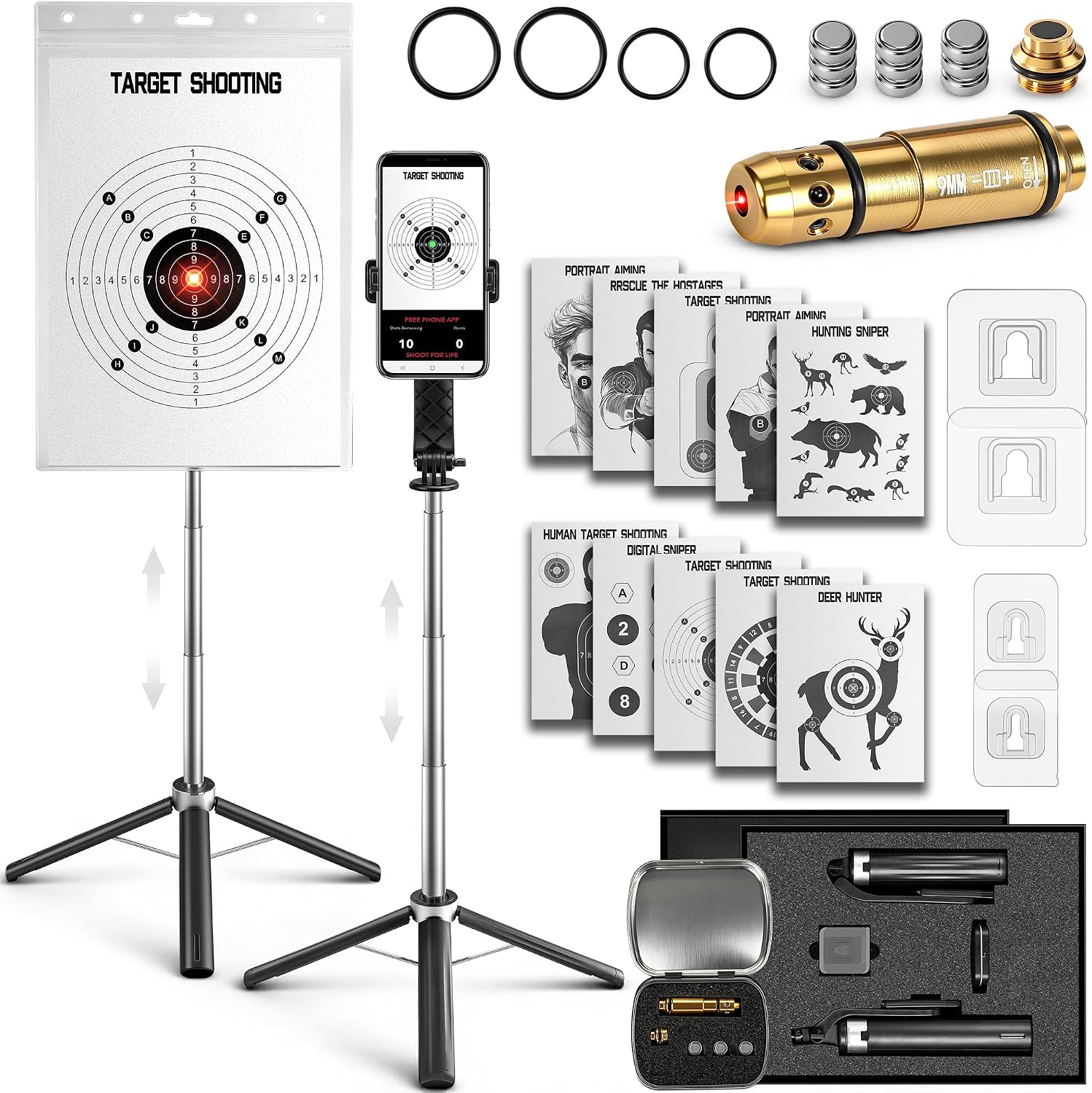 Dry Fire Laser Training System - Safe & Economical Practice without Live Ammo, Home Training Compatible with App for Performance Tracking - with Cartridge, Targets & Holderes