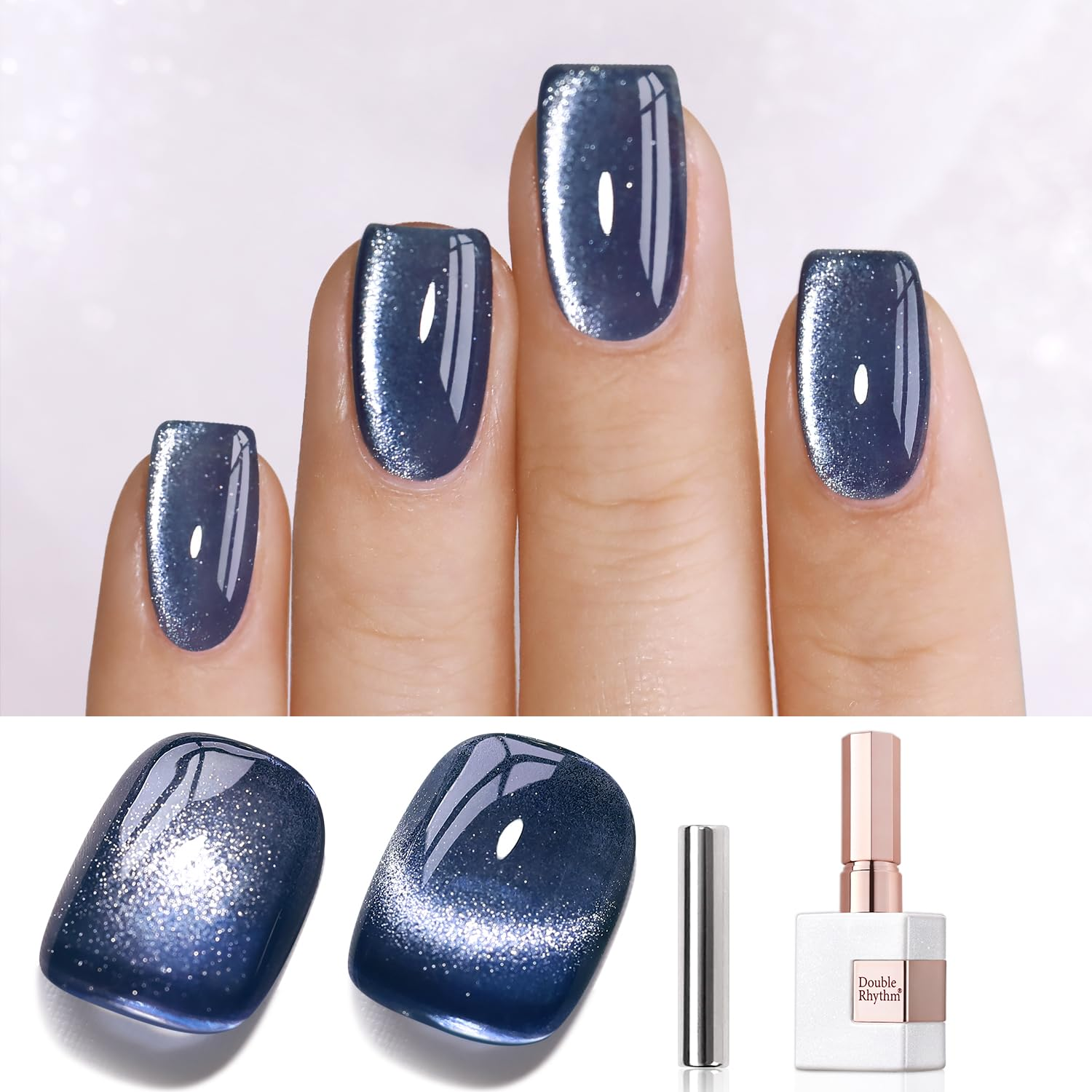 0.5 OZ Cat Eye Gel Polish with Magnet 15ML Holographic Glitter Shimmer Translucent Jelly Color Magnetic Polish Salon DIY at Home (Dark Blue-Mc1044)