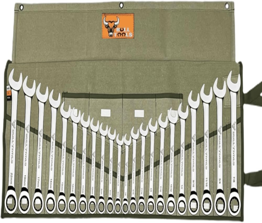 Tool Roll Organizer with 26 Pockets for Wrenches, Metric & SAE Durable Cotton Canvas, Roll-Up Tool Pouch for Mechanics, Diyers, & Electricians - Sand Washed Olive Drab (Tools Not Included)