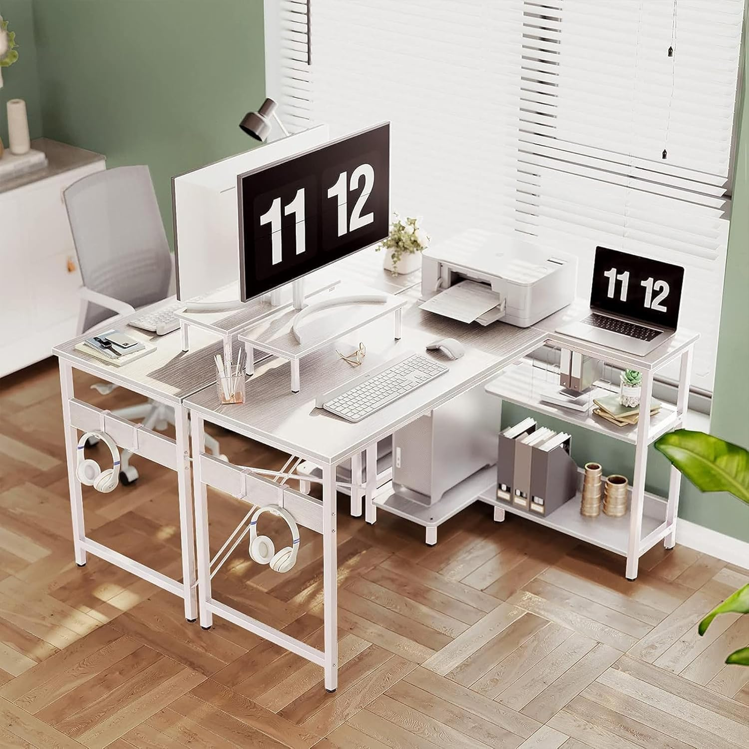 ODK L Shaped Computer Desk with Reversible Storage Shelves, L-Shaped Corner D... - Picture 5 of 14
