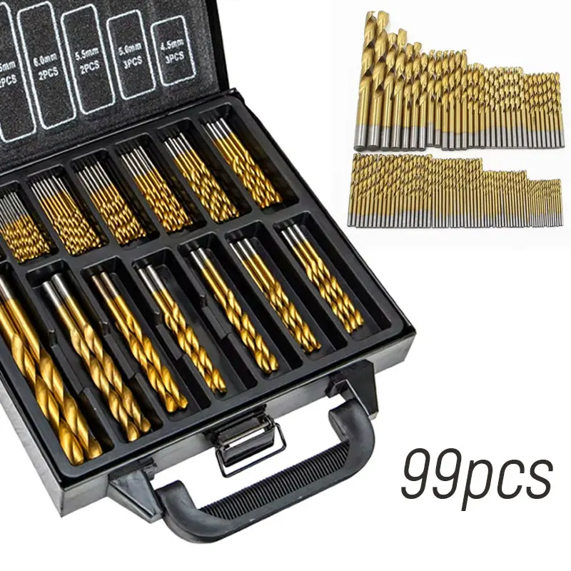 Titanium Coated HSS Twist Drill Bits Set TiN Coated HSS Spiral Bits 1.5-10mm Hole Opener 118 Degree Gold Coated Drill Bits