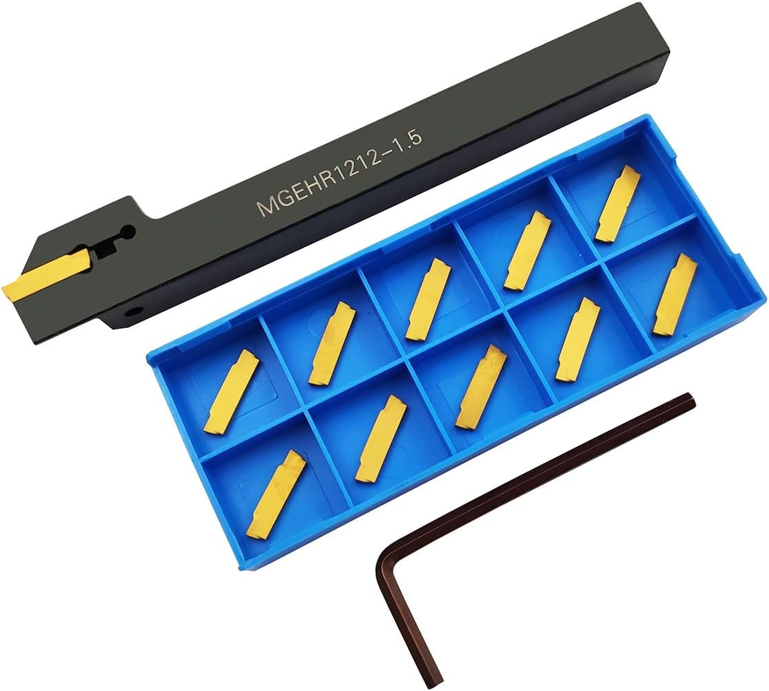 Lathe Grooving Tool Holder Grooving Cut-Off Tool Holder MGEHR1212-1.5 with 11Pcs MGMN150-G Indexable Carbide Grooving Inserts
