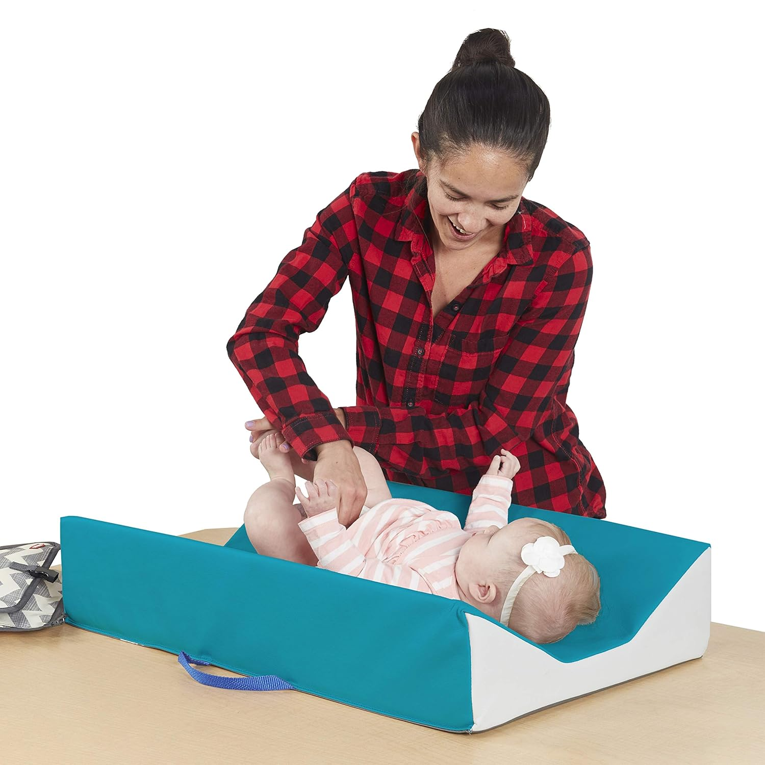 FDP Softscape Ultra-Soft Daycare Baby and Infant Contoured Changing Pad, Non-Slip Bottom, Built-In Handle Easy to Transport Travel - Teal/Light Gray (10421-TLLG)