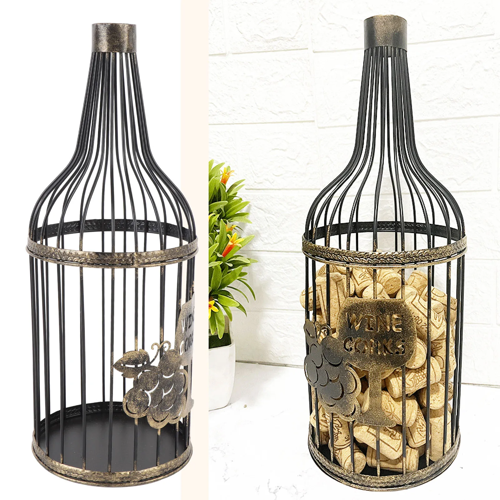 Wine Cork Holder Metal 60 Corks Capacity Wine Cork Collector for Dining Room Bedroom Craft Ornament Decorative Wine Cork Barrel