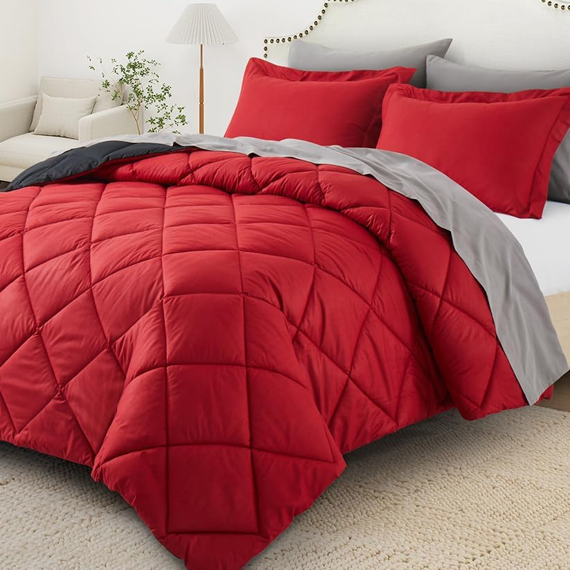 Queen Size Comforter Set, Reversible 3 Pieces Lightweight Soft Bedding Set for All Season, Premium Bed in a Bag Includes 1 Comforter (90