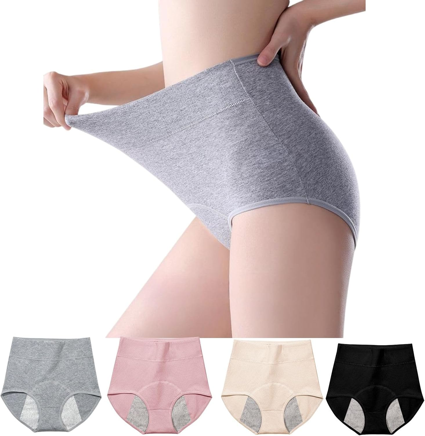 Women'S Washable Incontinence Underwear 4 Pack, Leakproof Ladies Panties High Waist, Incontinence Protective Briefs for Minor Bladder Leak(L)