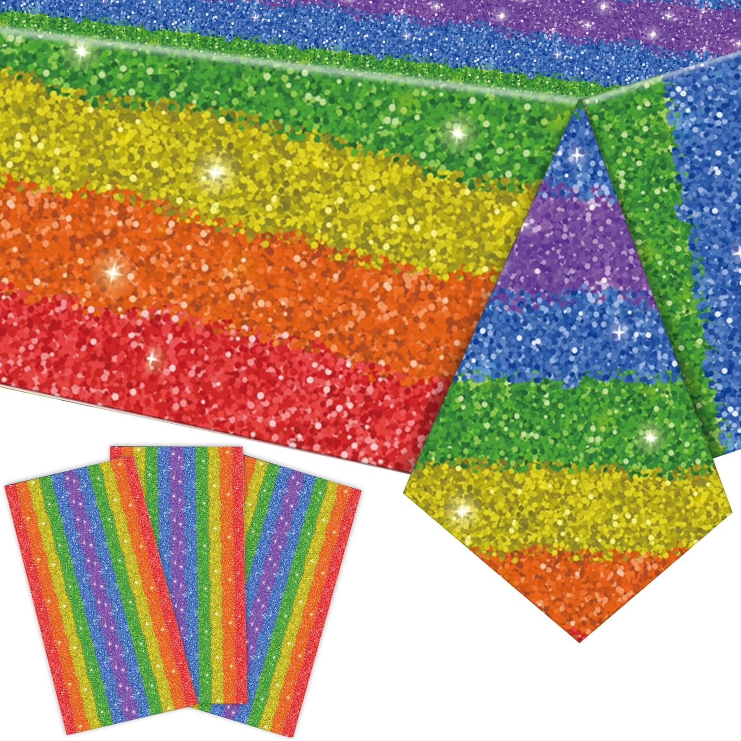 3 Pieces Rainbow Rectangle Plastic Tablecloth - 54X108 Inch Disposable Colorful Table Cover for Pride Month, Gay Pride Celebrations, Birthday, and Rainbow-Themed Party Decorations