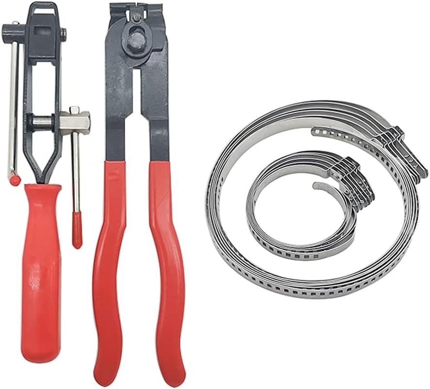 CV Boot Clamp Pliers CV Joint Ear Clamp Banding Tool with 12Pcs Adjustable Axle Boot CV Joint Bands Drive Axle Shaft Joint Crimp Clamps Fit for Most Cars