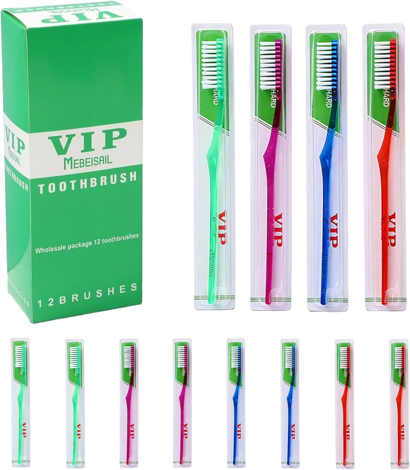 12-Pack Extra Hard and Firm Toothbrush, Firm Bristles Manual Toothbrush for Adults Deep Cleaning, 4 Assorted Colors Bulk Set, Whitening Toothbrush Kit for Family Travel