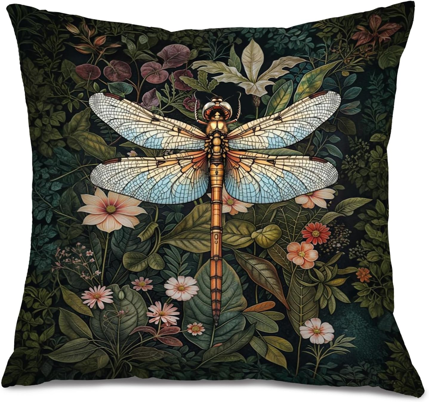 Moody Floral William Morris Dragonfly Pillow Covers 18X18, Dark Color 11