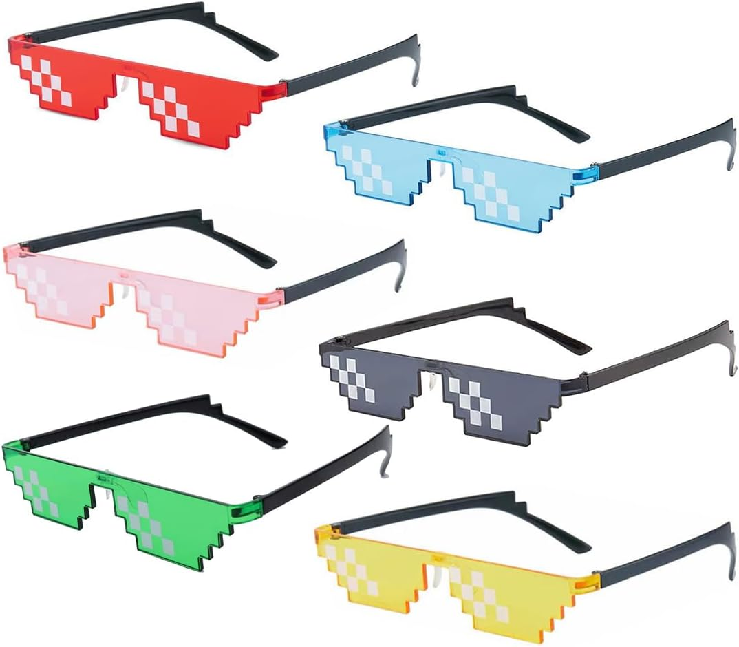 O-Kinee 6Er Pack Pixel Mosaik Brille Bunt, MLG Brille Pixelbrille Sonnenbrille - Ideal Für Partys Und Fotoshootings