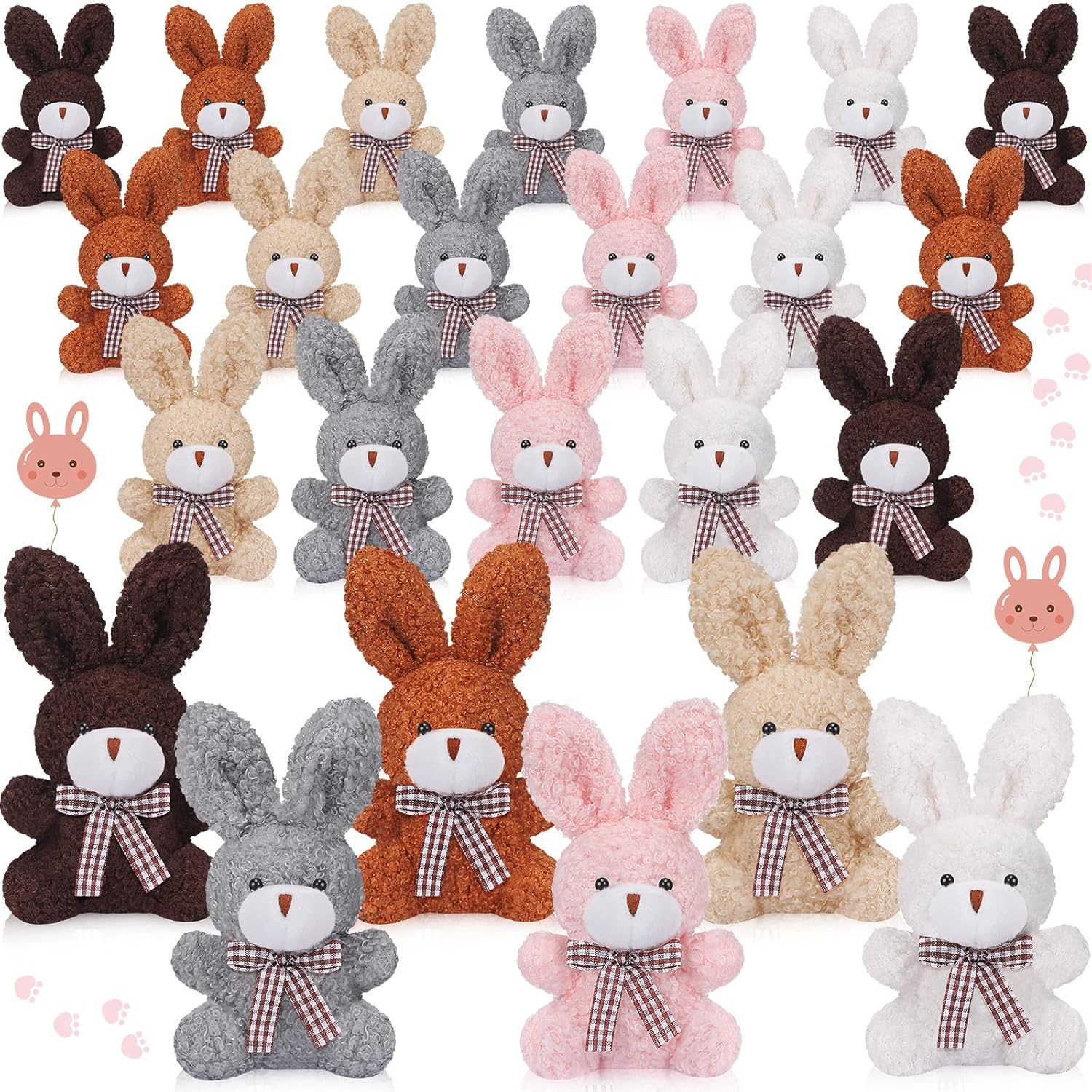 24 Pcs Mini Bunny Plush Bulk Easter Rabbit Basket Fillers Stuffed Animal Toy Gift Doll 3.15 Inch Keychain for Girls Boys Teens Adult Gift Box DIY for Baby Shower Wedding Birthday Decoration
