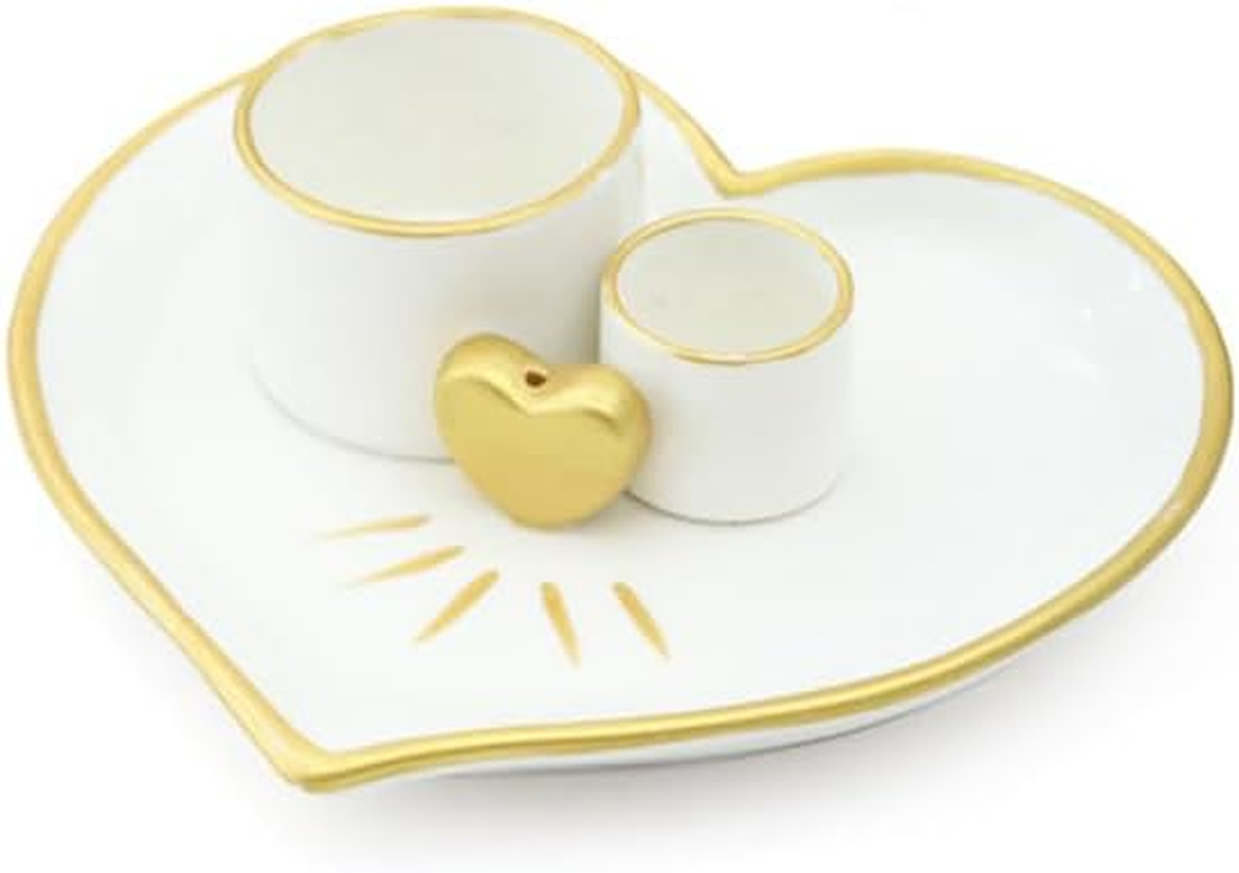 Multifunction Incense Holder,Holder Burner - 5.9" Ceramic Sage Incense Burner Catcher,Heart Shaped Incense Stick Holder Tray for Yoga,Meditation Accessories Room,Ceramic Ash Catcher Tray(Gold White)