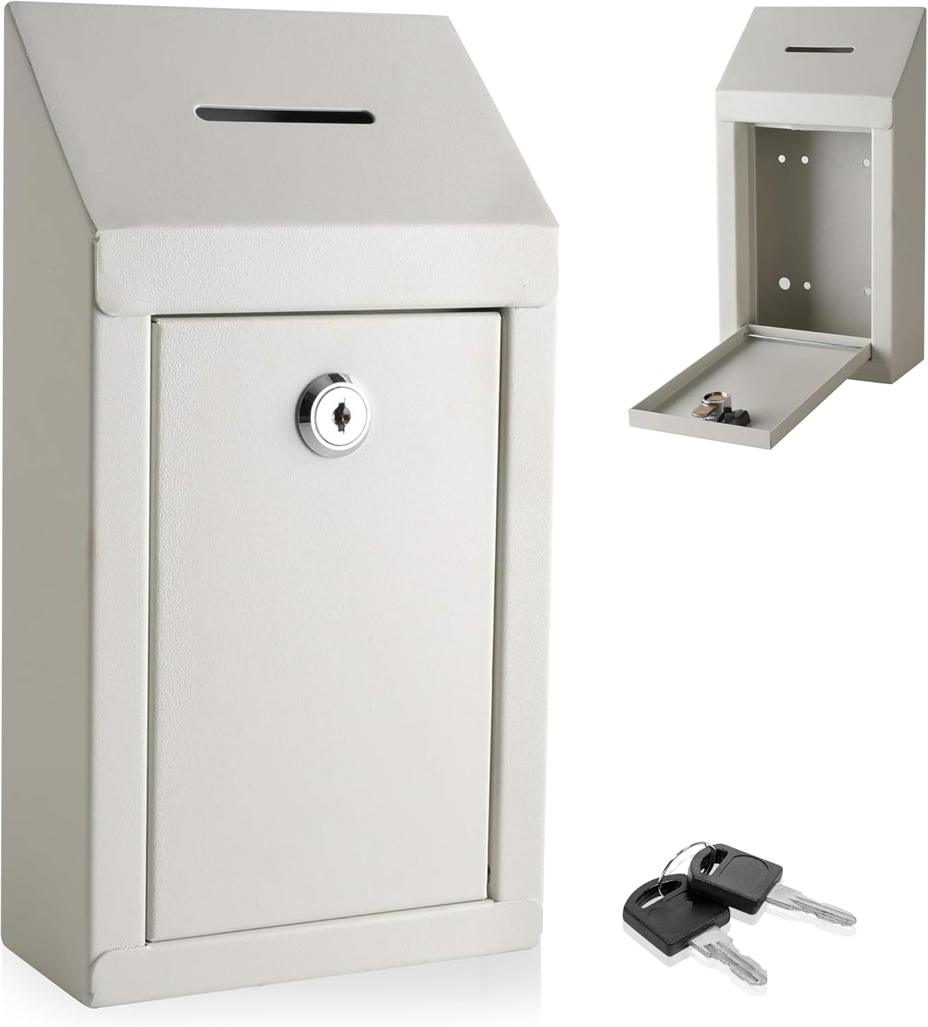 Metal Donation Box-Suggestion Box with Slot and Lock-Cash Lock Box for Money-Secure Drop Box-Comment and Ballot Voting Box-Comes with Pre-Drilled Holes for Easy Wall Mounting 10 X 6 X 2.5