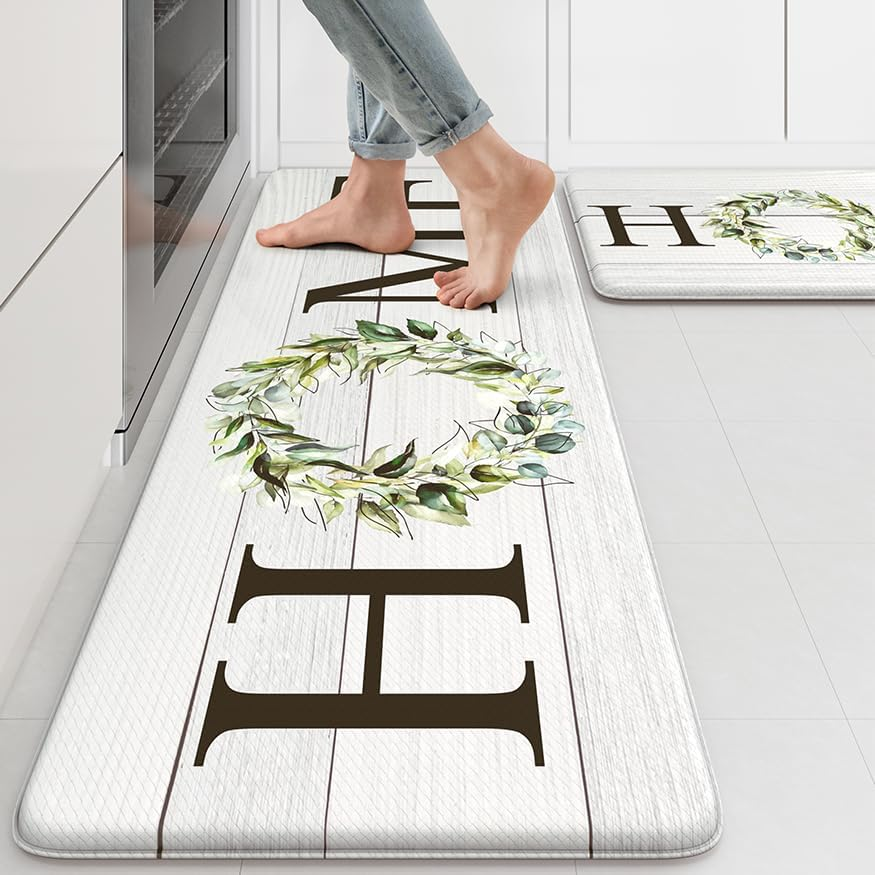 Farmhouse Kitchen Mat 2PCS anti Fatigue Kitchen Rugs Non-Skid Waterproof Kitchen Floor Mat Cushioned Comfort Standing Mat for Office,Laundry,Sink,Home