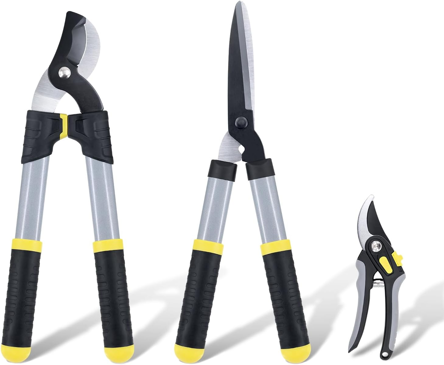 Loppers Hedge Clippers Garden Shears 3Pcs, Compact Garden Loppers Shear Set with 17’’ Bypass Branch Cutters & Hedge Shears & Pruners, Tree Shrub Care Kit for Lopping with Soft Grip Handle