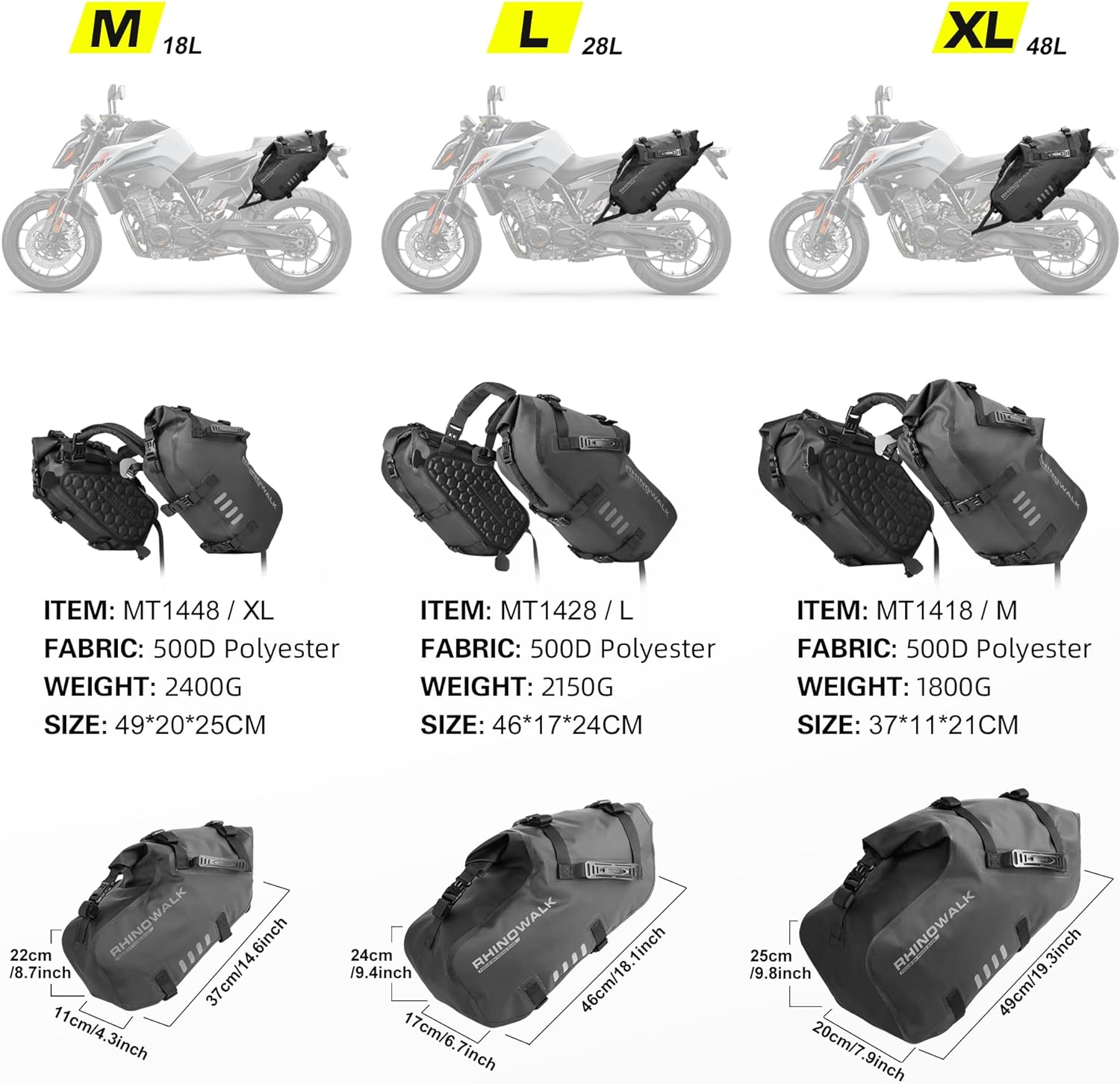 Rhinowalk Motorcycle Saddle bags, Waterproof motorcycle saddlebags, shoulder ... - Picture 6 of 13