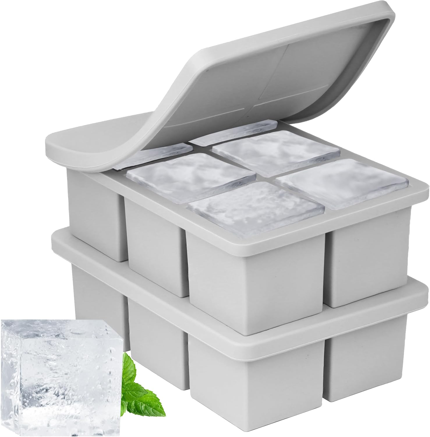 Silicone Ice Cube Tray 2-Pack, Large Ice Cube Molds for Whiskey, 2-Inch Big Square Ice Trays for Freezing, Whiskey Ice Cubes Mold for Cocktails