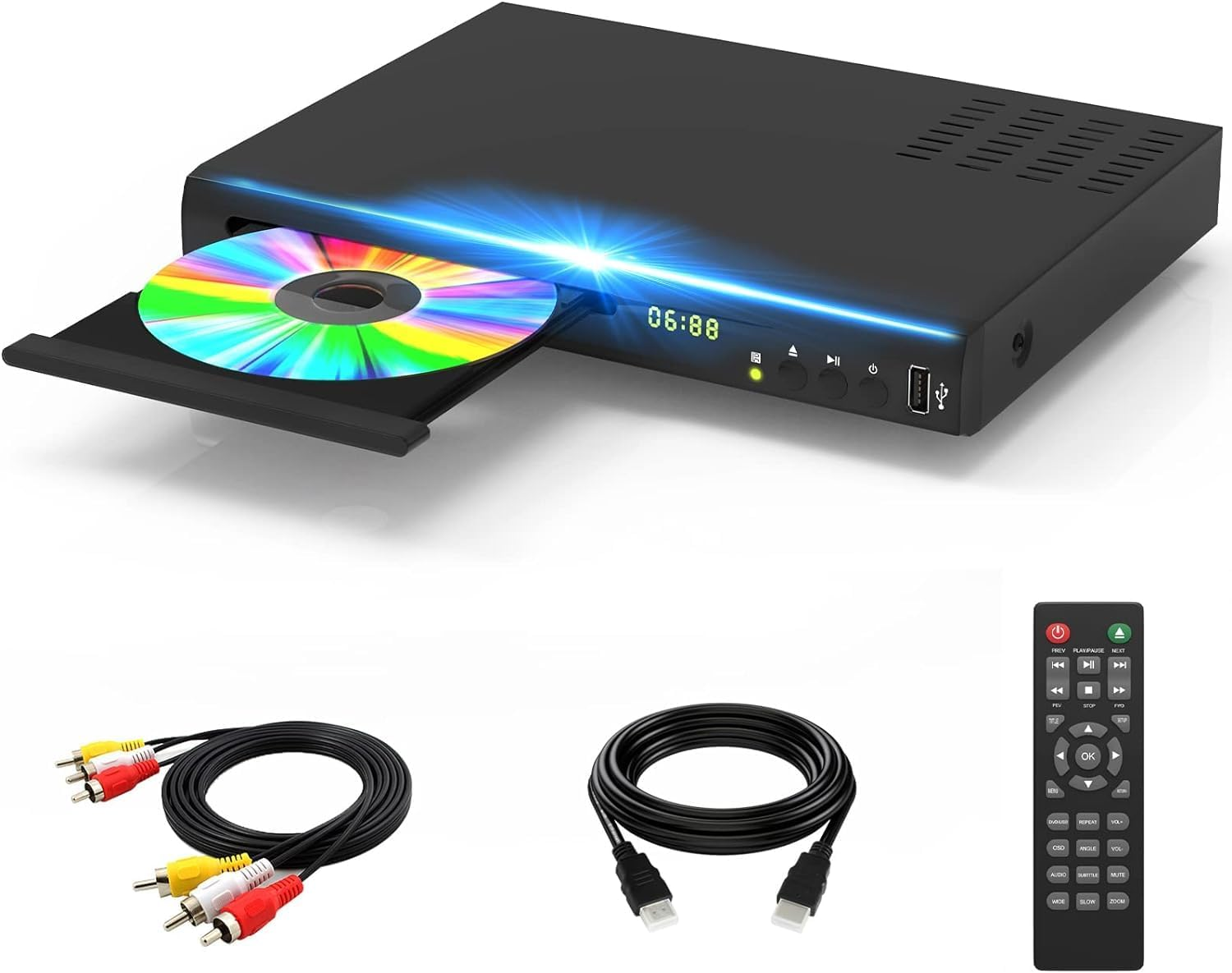 Blu Ray DVD Player, 1080P Home Theater Disc System, Play All Dvds and Region a 1 Blu-Rays, Support Max 128G USB Flash Drive + Hdmi/Av/Coaxial Output + Built-In PAL/NTSC with HDMI/AV Cable