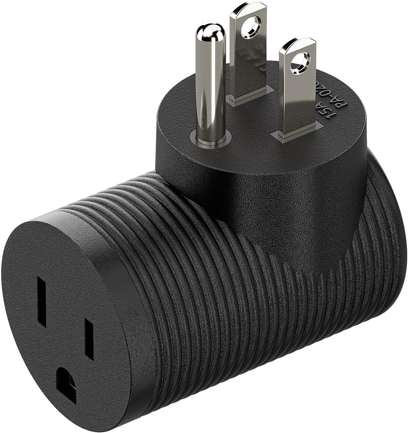 Nema 5-15R to 5-15P Right Angle Power Adaptor, Right Angled USA 3-Prong Male-Female Adapter,90 Degree Angled USA Male Female Power Adapter PA-0209