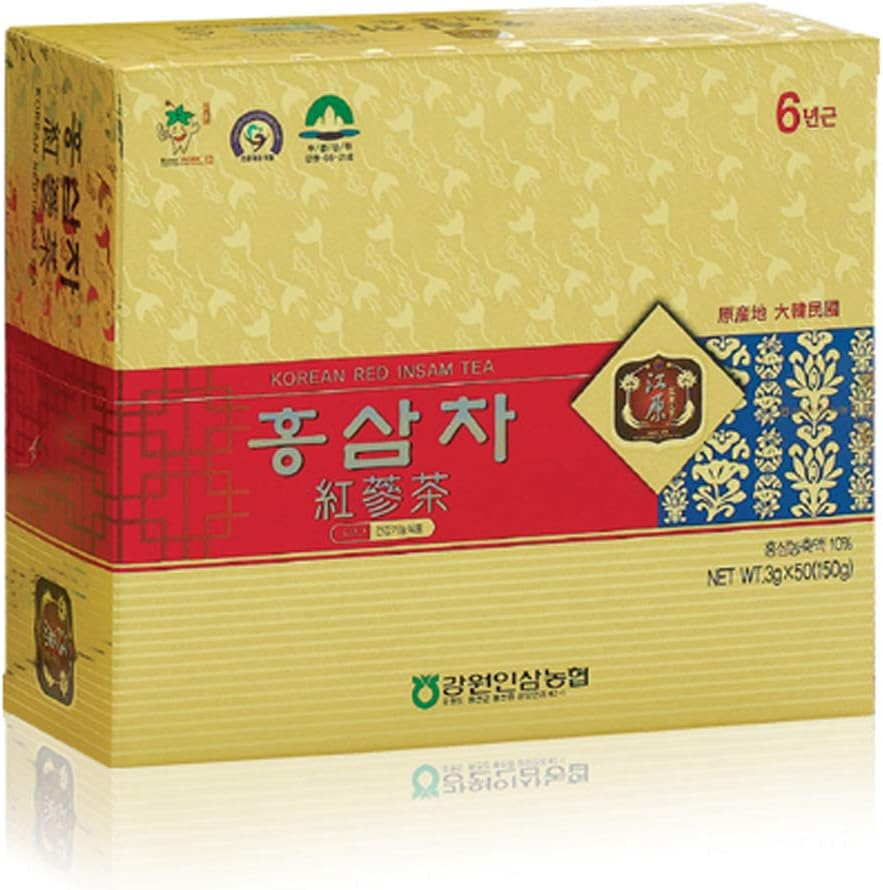 ] 6 Year Korean Red Ginseng Tea (3g x 50 Packets) – Contains 6 Year Korean Red Ginseng Extract, Korean Tea, Individually Packaged