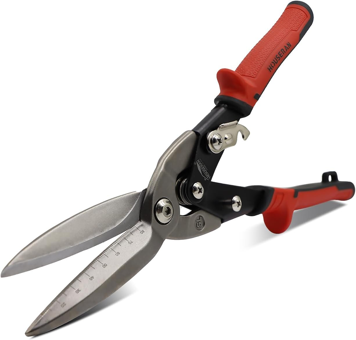 12 Inch Aviation Snips, Long Straight Cut Tin Snips, Heavy Duty CR-MO Metal Cutter with Double Lever, Scale Markings & Safety Lock, Shears Scissors for Cutting Metal Sheet