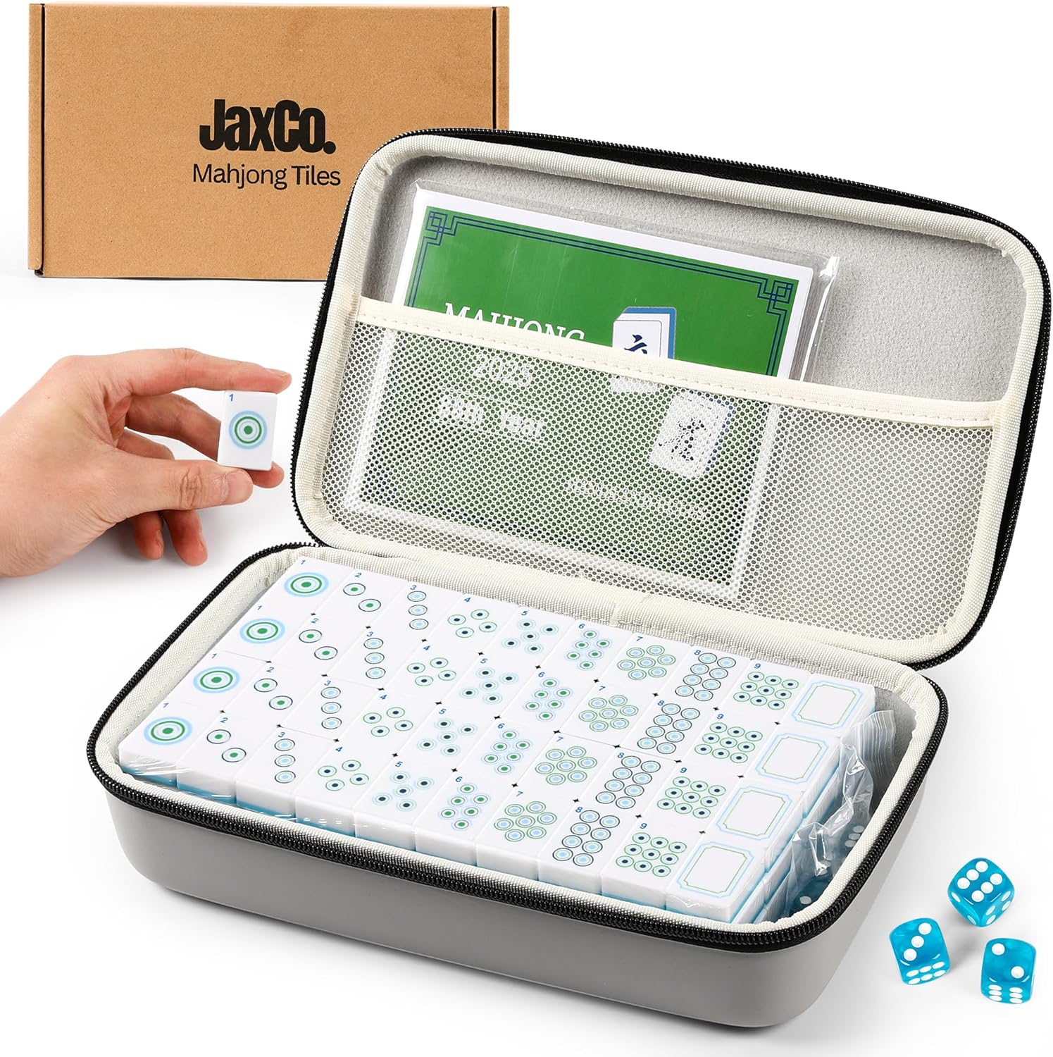 Premium 2-Layer American Mahjong Tiles with 3 Blue Dice, 4 Mahjong Game Cards - 160Pcs 1.2" X .5" Acrylic Mahjong Tiles for Smooth Shuffling, Easy Grip & Mahjong Carrying Bag